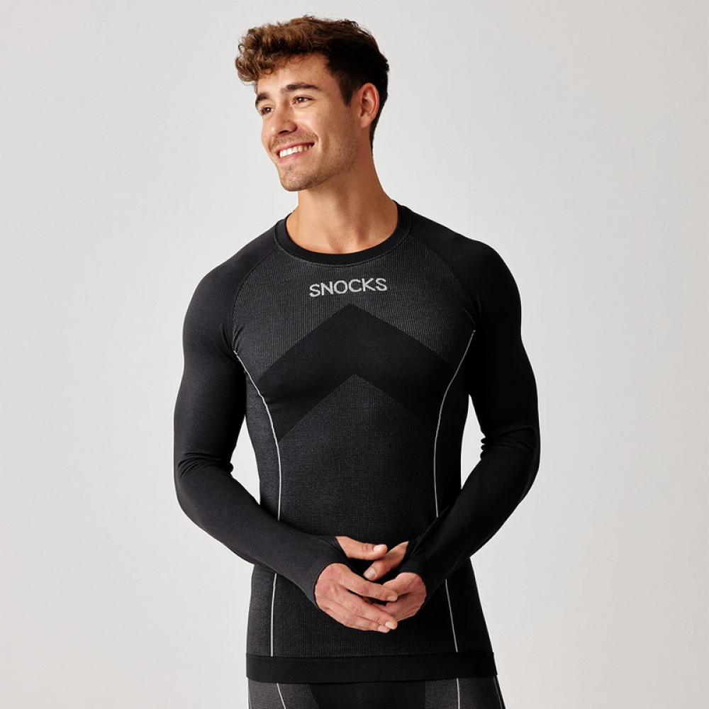 Thermounterwäsche Herren mit Daumenloch aus recyceltem Polyester Grau