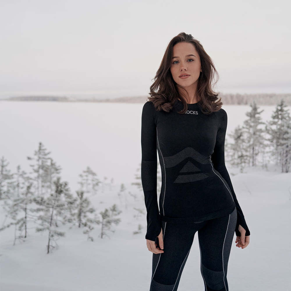 Thermounterwäsche Damen aus recyceltem Polyester Schwarz